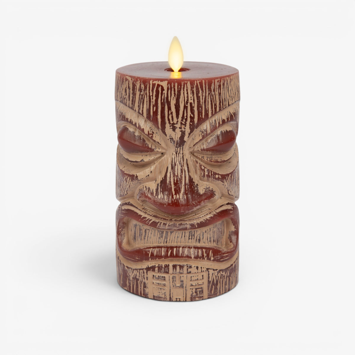 Cherry Mahogany Chalky Fretwork Tiki Flameless Candle Pillar