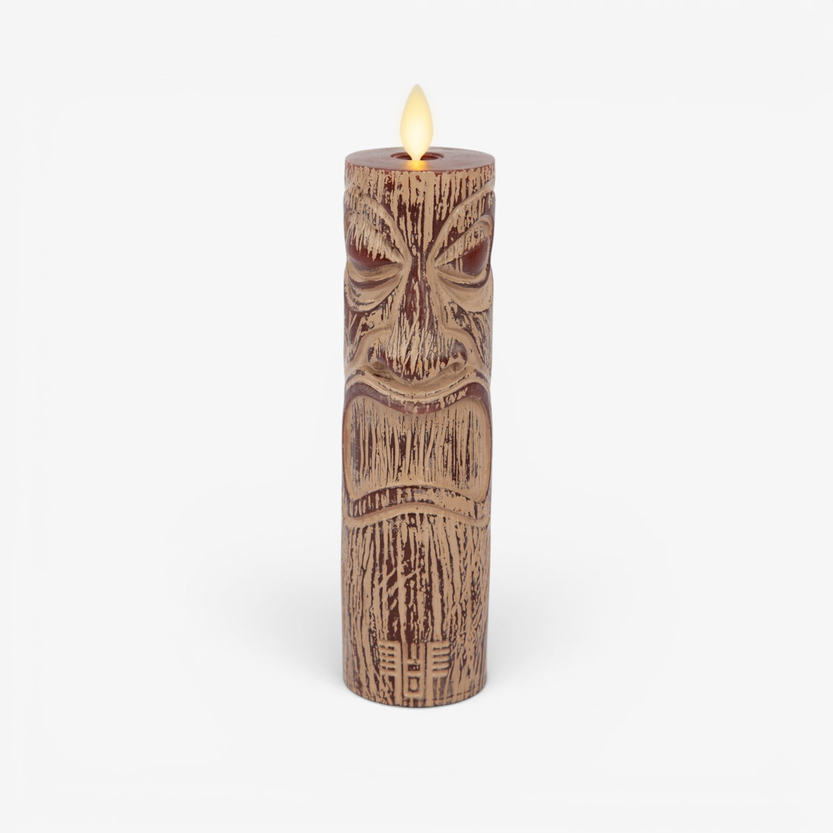 Cherry Mahogany Chalky Etched Slim Tiki Flameless Candle Pillar