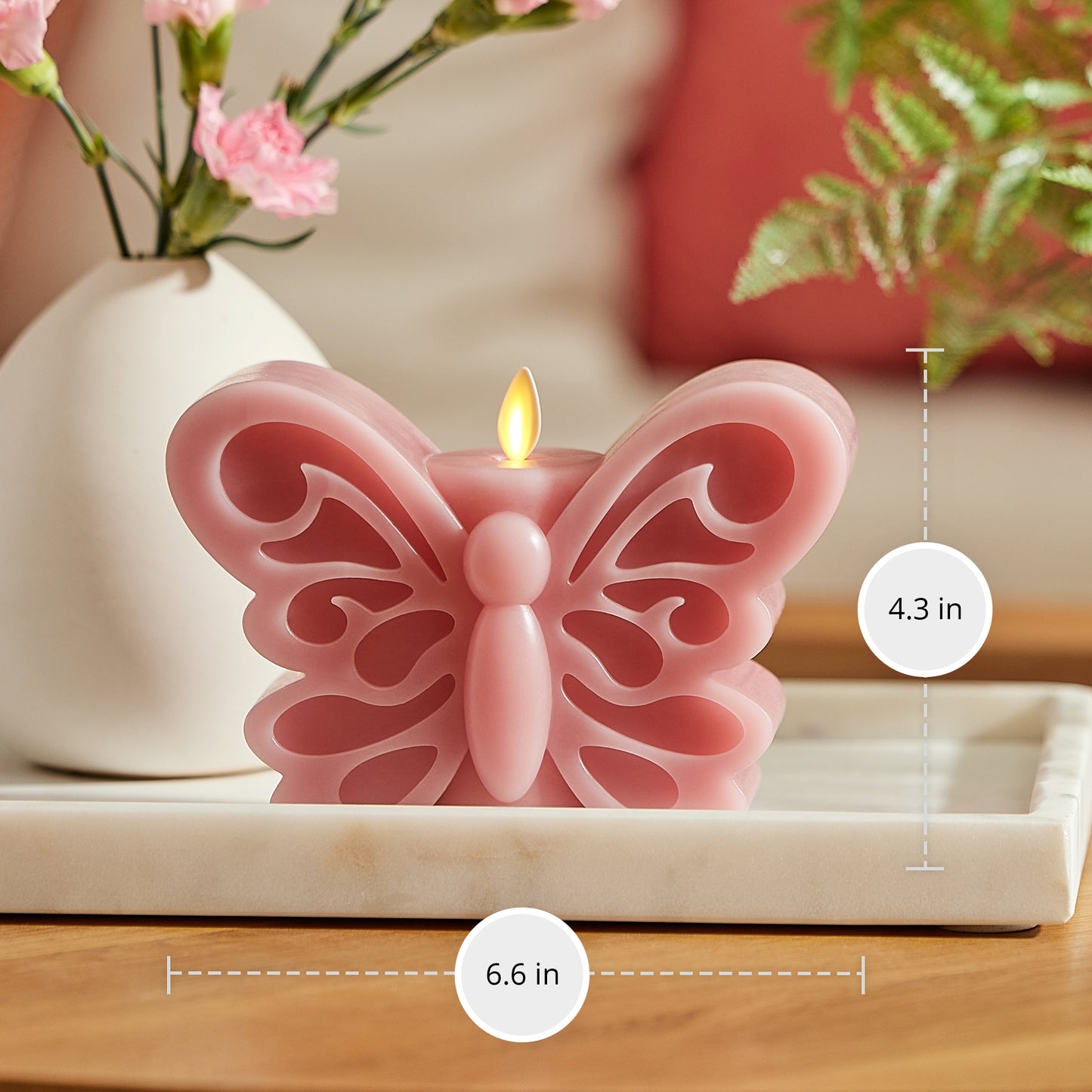 Blooming Mauve Flameless Candle Butterfly