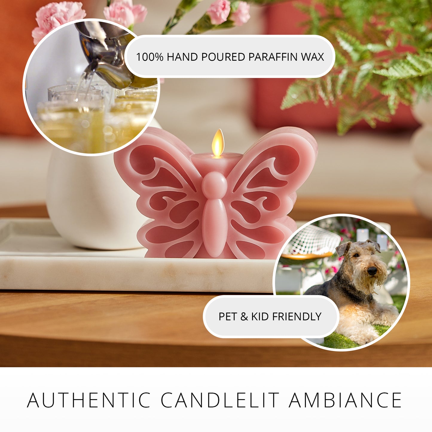 Blooming Mauve Flameless Candle Butterfly
