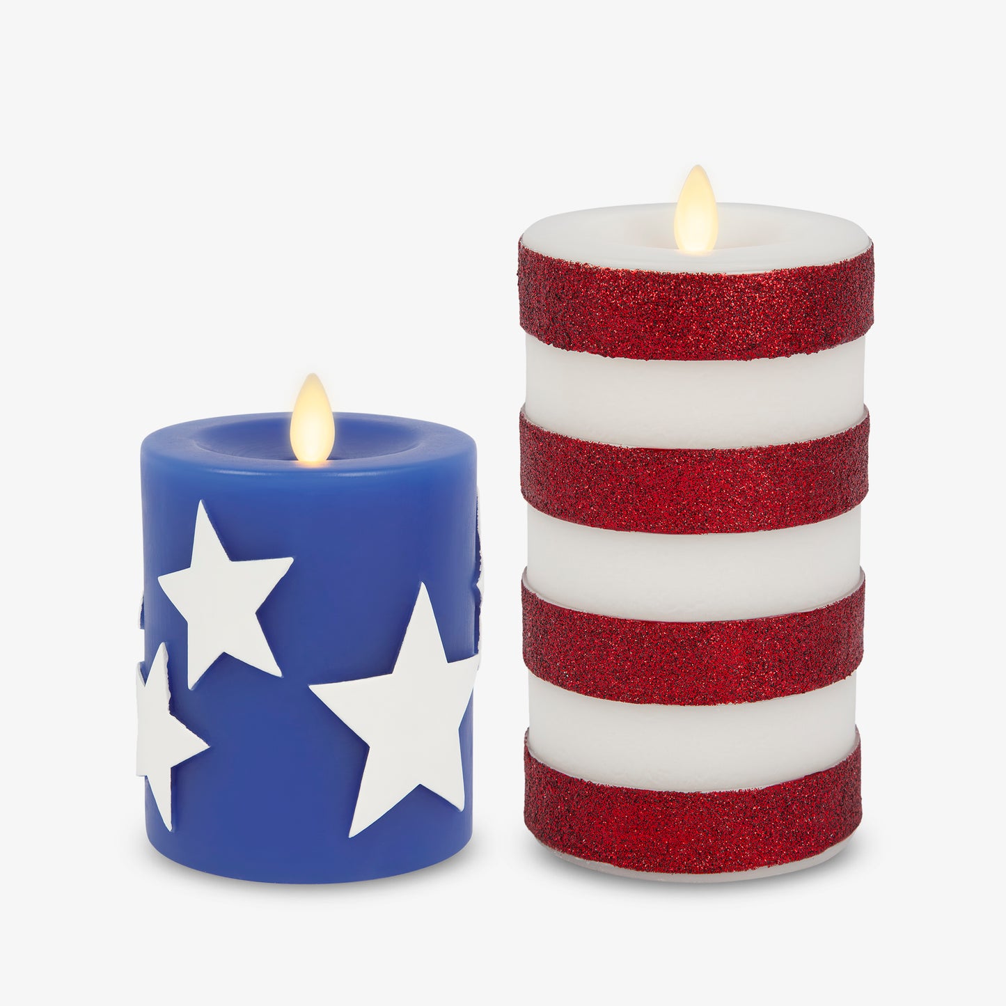Set of 2 Stars & Stripes Flameless Candle Pillars
