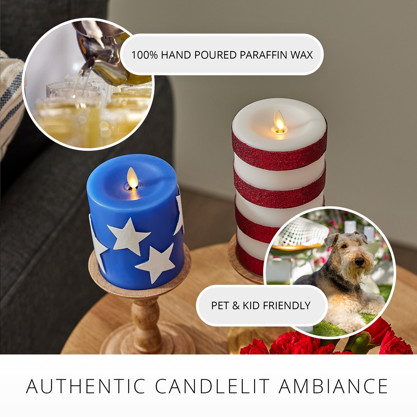 Set of 2 Stars & Stripes Flameless Candle Pillars
