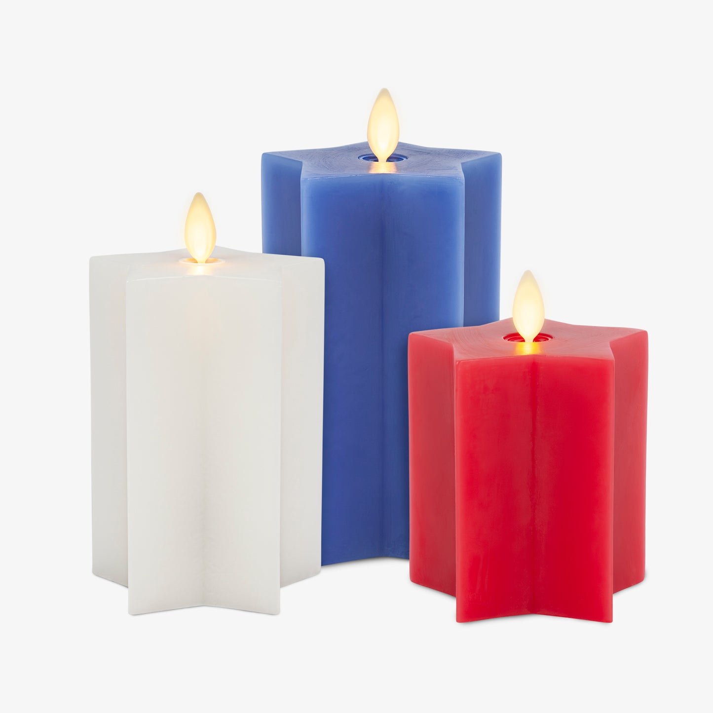 Set of 3 Red, White & Blue Star-shaped Flameless Candle Pillars