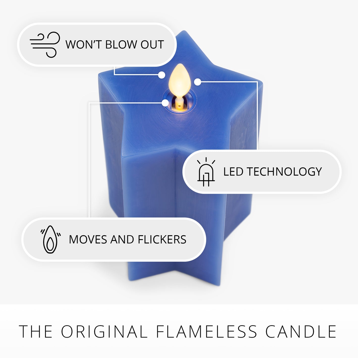Set of 3 Red, White & Blue Star-shaped Flameless Candle Pillars