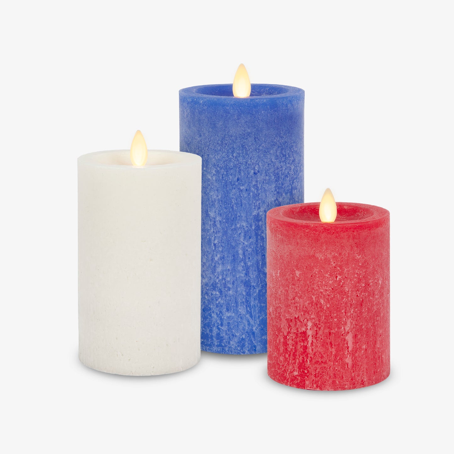Set of 3 Red, White & Blue Flameless Candle Pillars