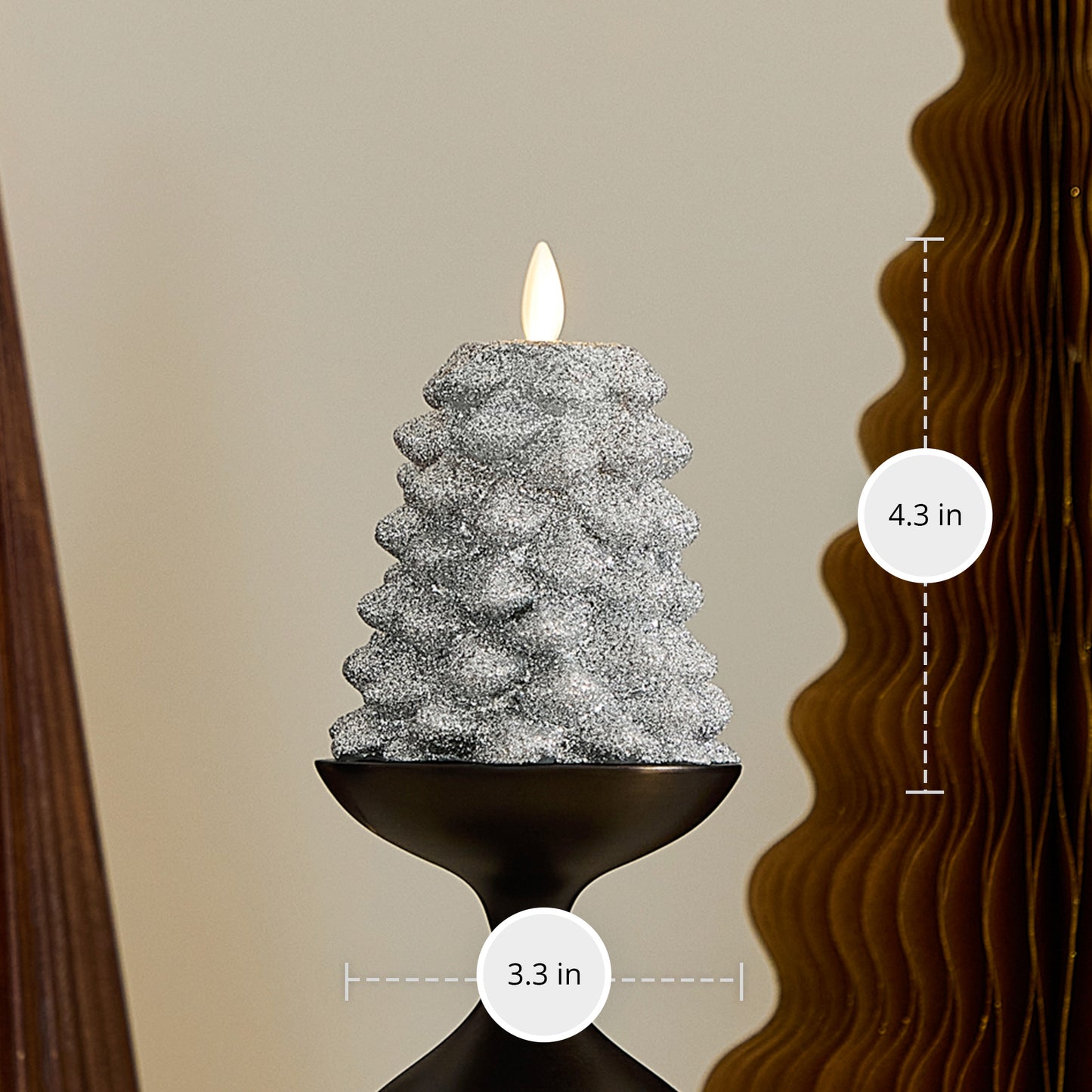 Brilliant Silver Glitter Flameless Candle North Tree