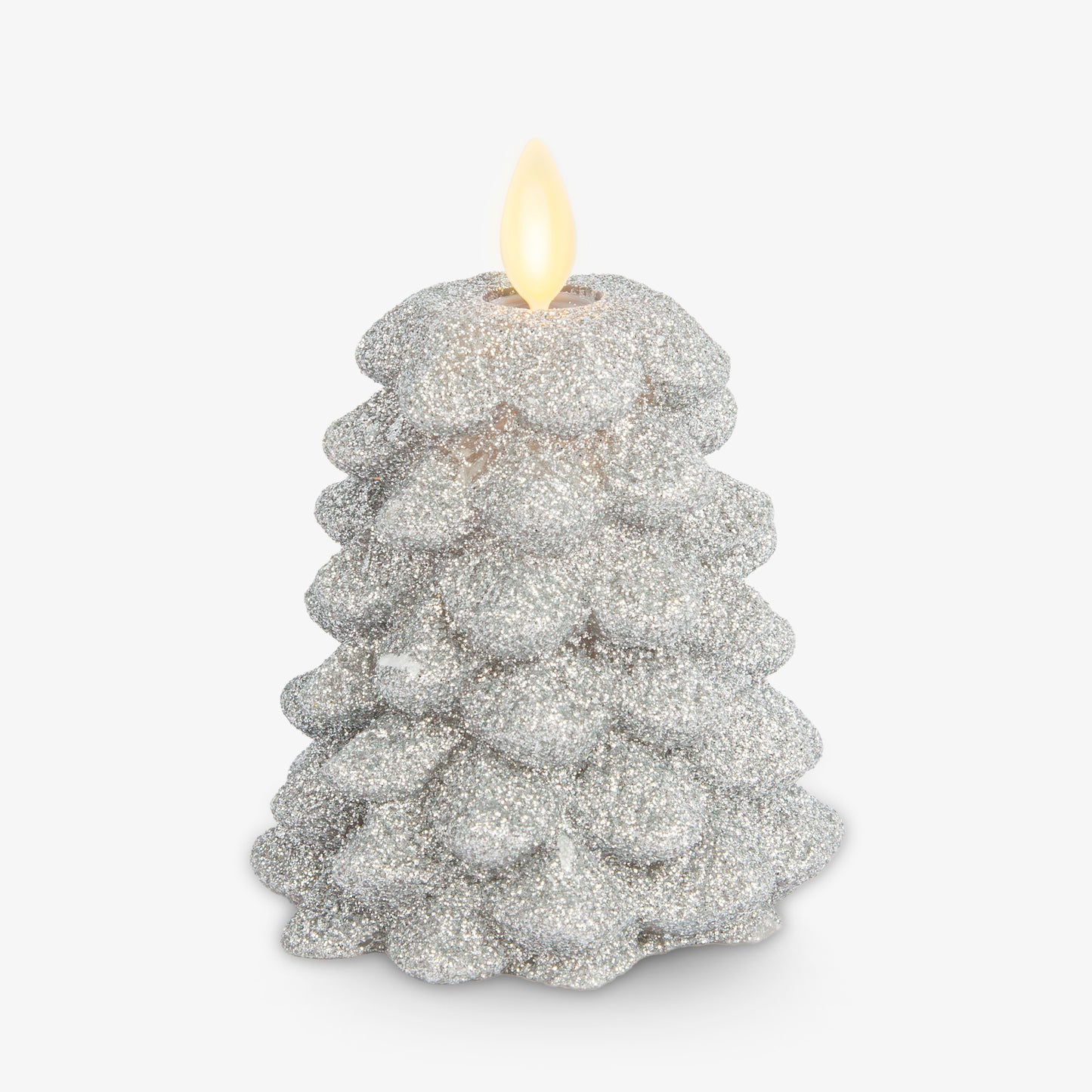 Brilliant Silver Glitter Flameless Candle North Tree