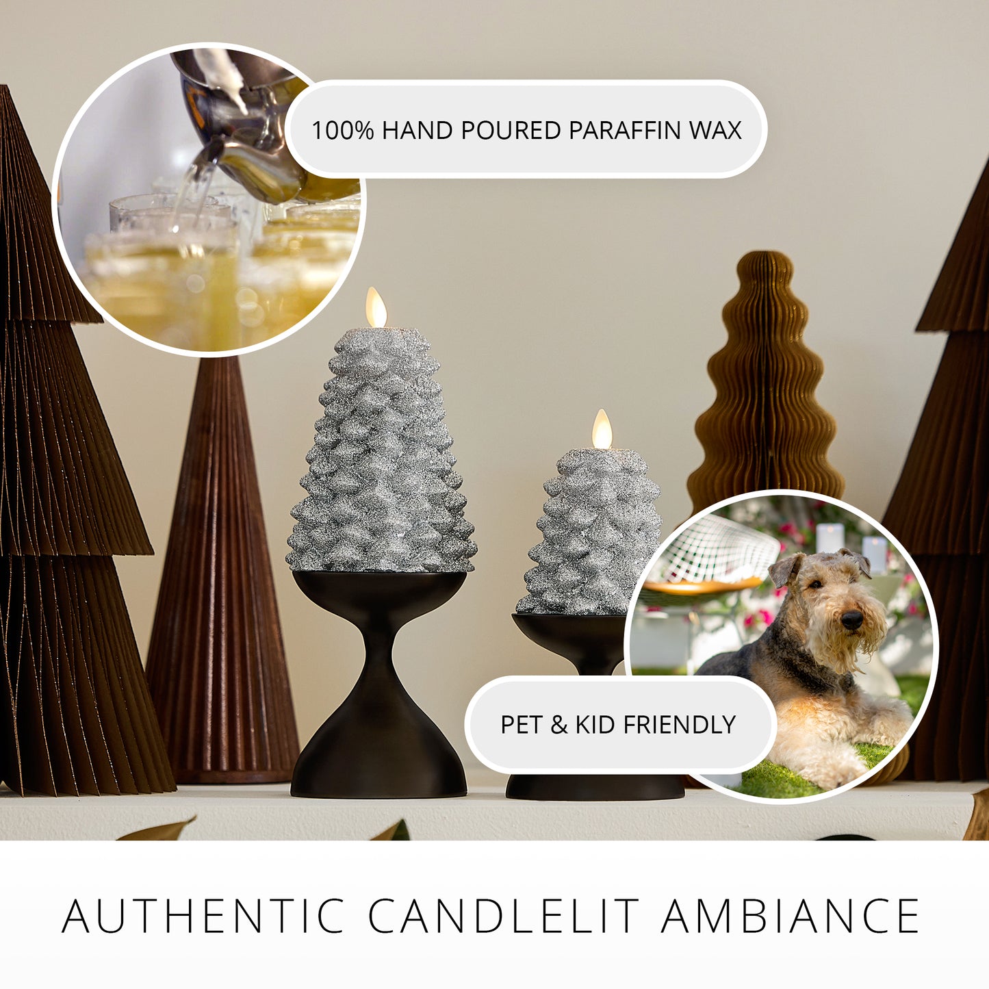 Brilliant Silver Glitter Flameless Candle North Tree
