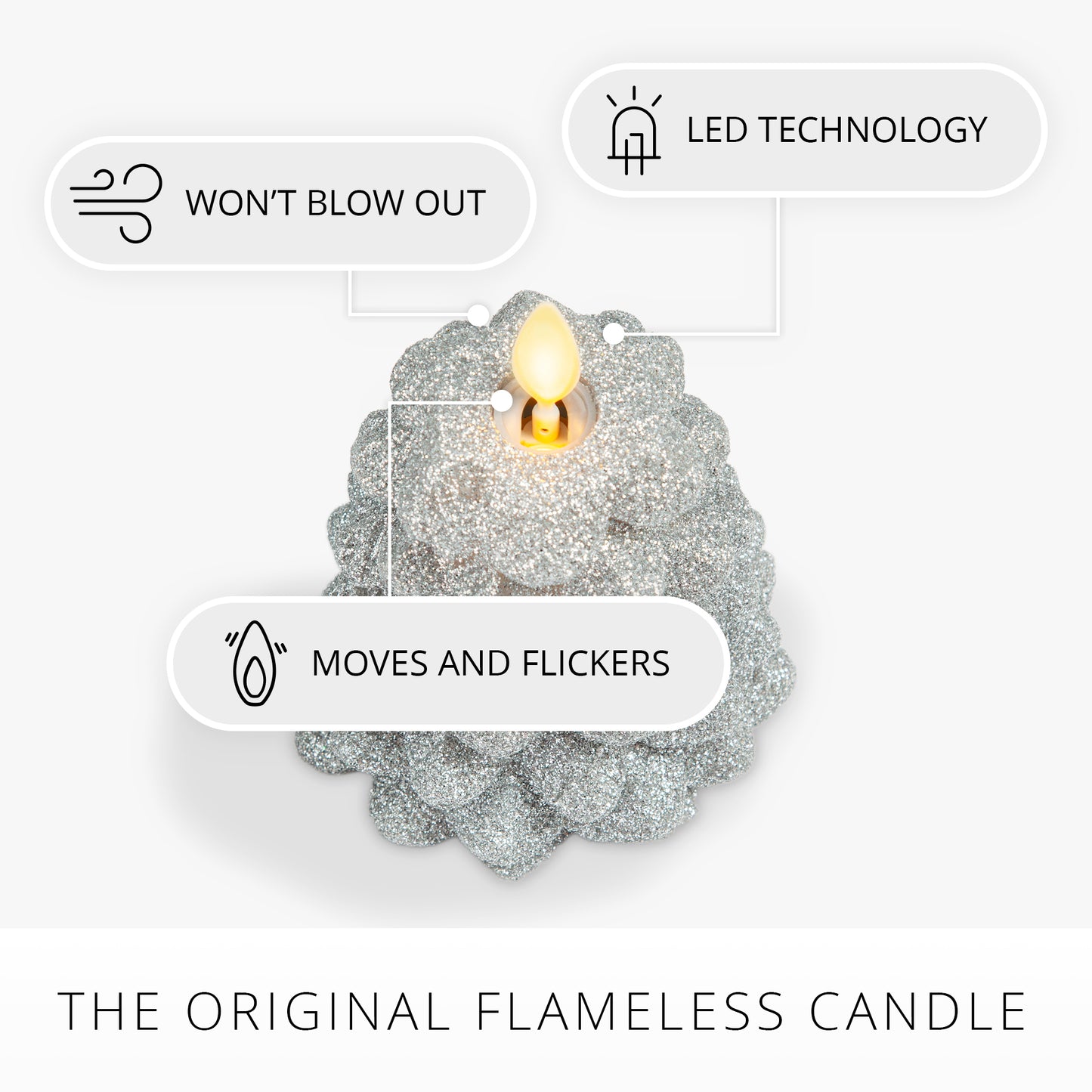 Brilliant Silver Glitter Flameless Candle North Tree
