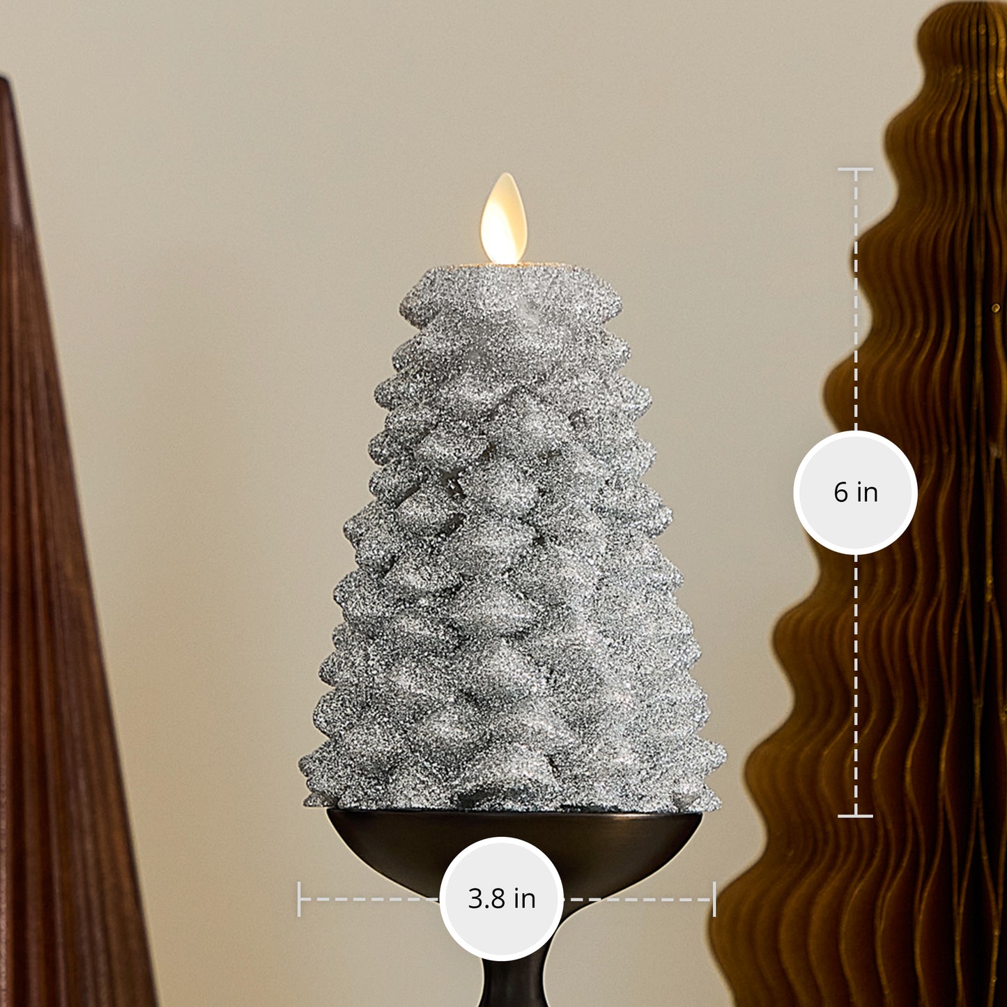 Brilliant Silver Glitter Flameless Candle North Tree