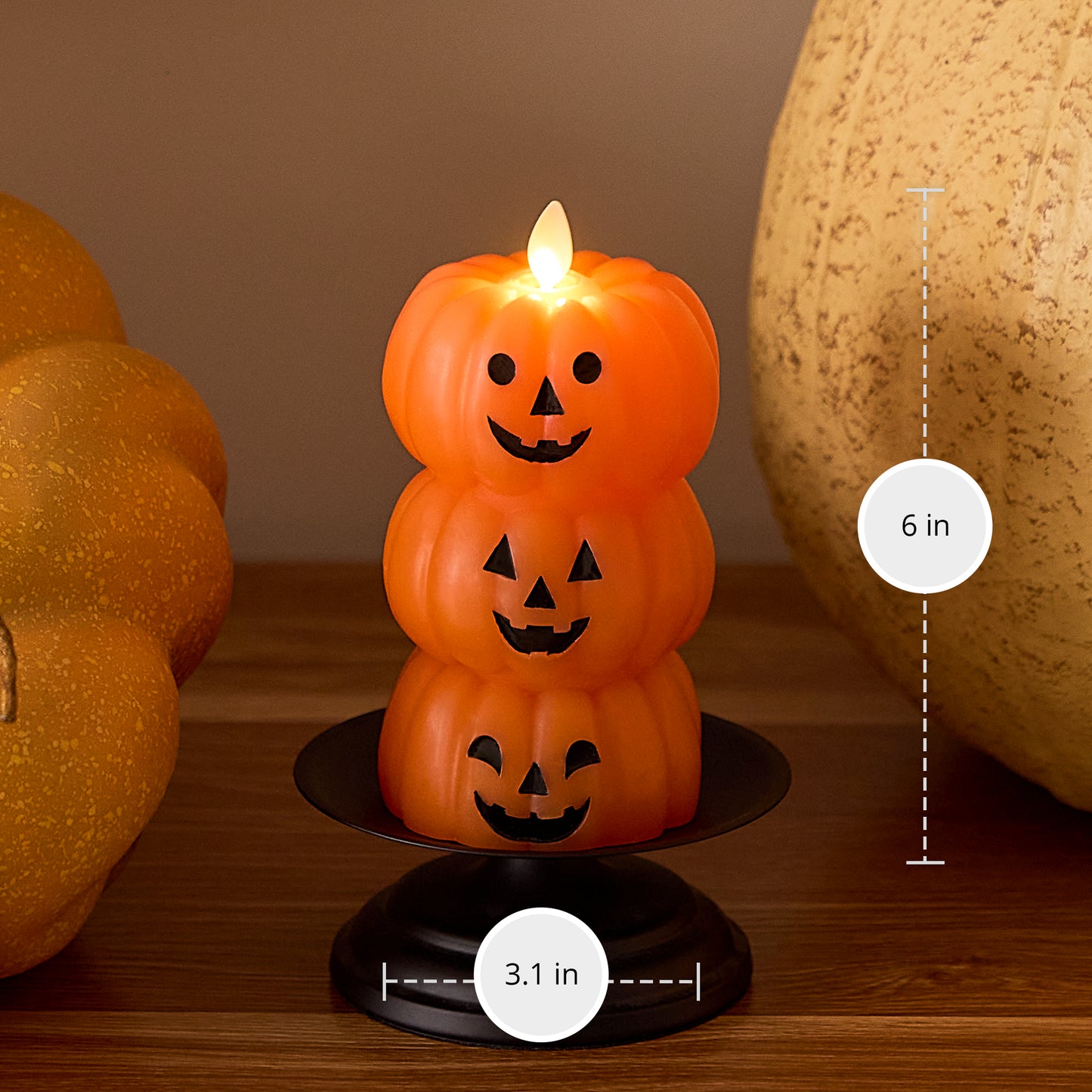 Russet Orange Flameless Candle Stacked Jack-o-lanterns