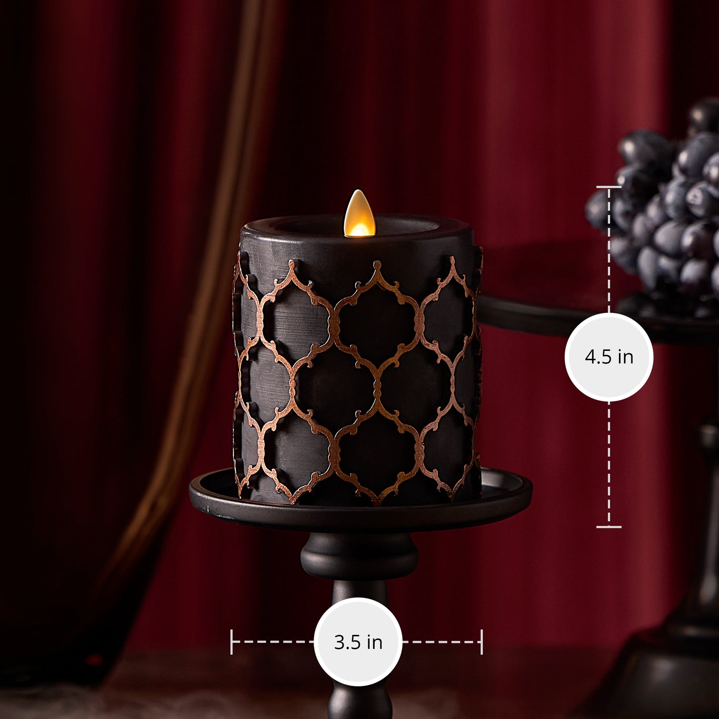Black Embossed Fretwork Flameless Candle Pillar