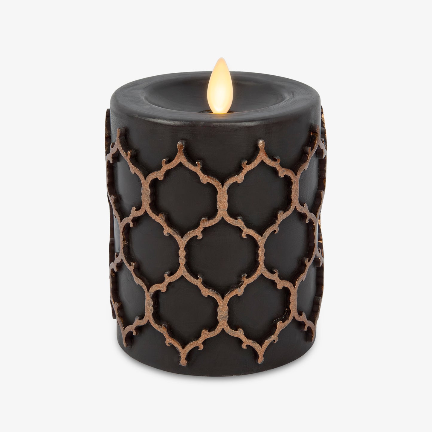 Black Embossed Fretwork Flameless Candle Pillar