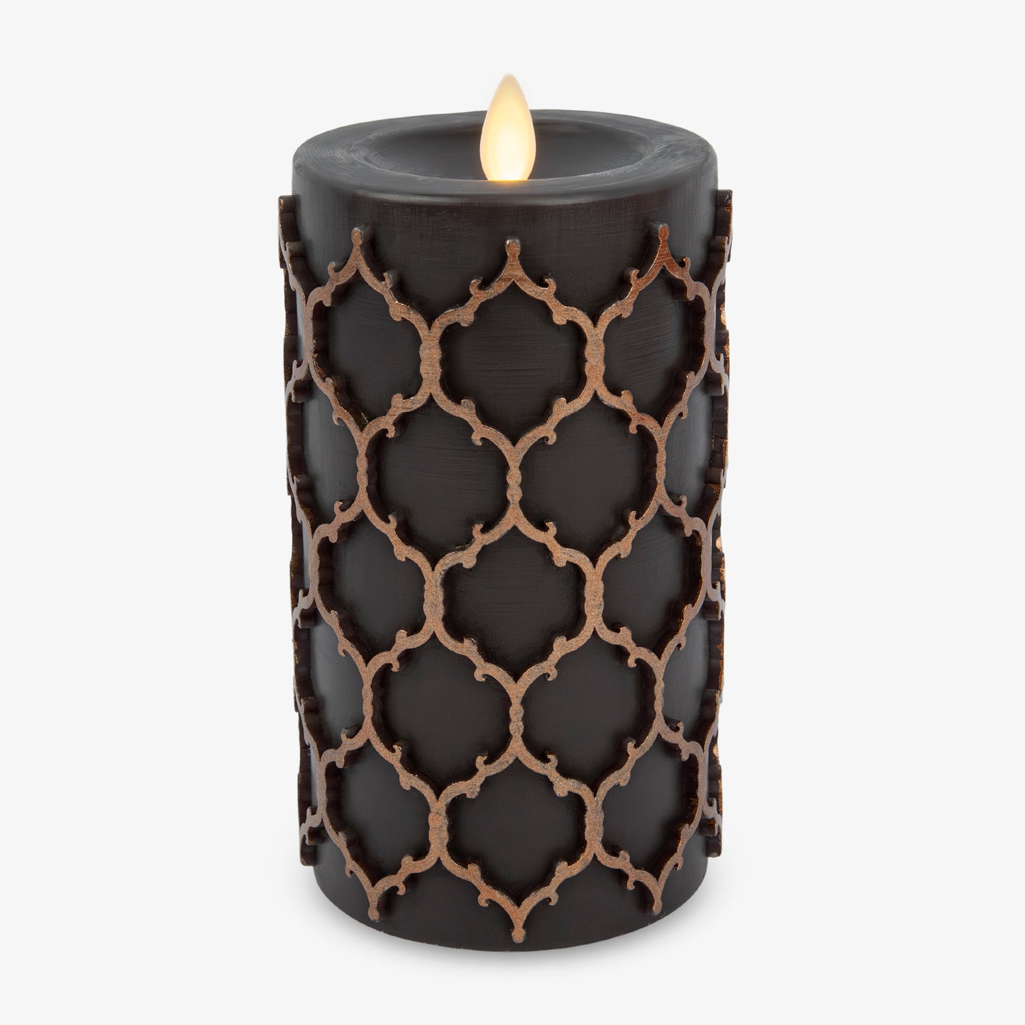 Black Embossed Fretwork Flameless Candle Pillar