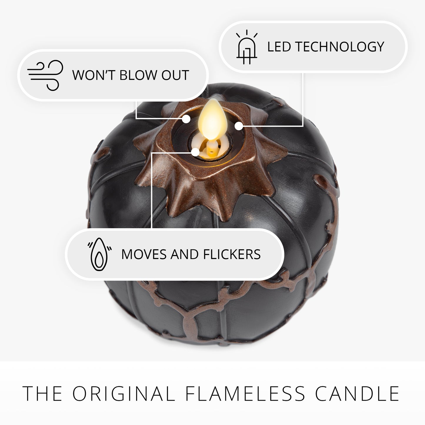 Black Embossed Fretwork Flameless Candle Pumpkin