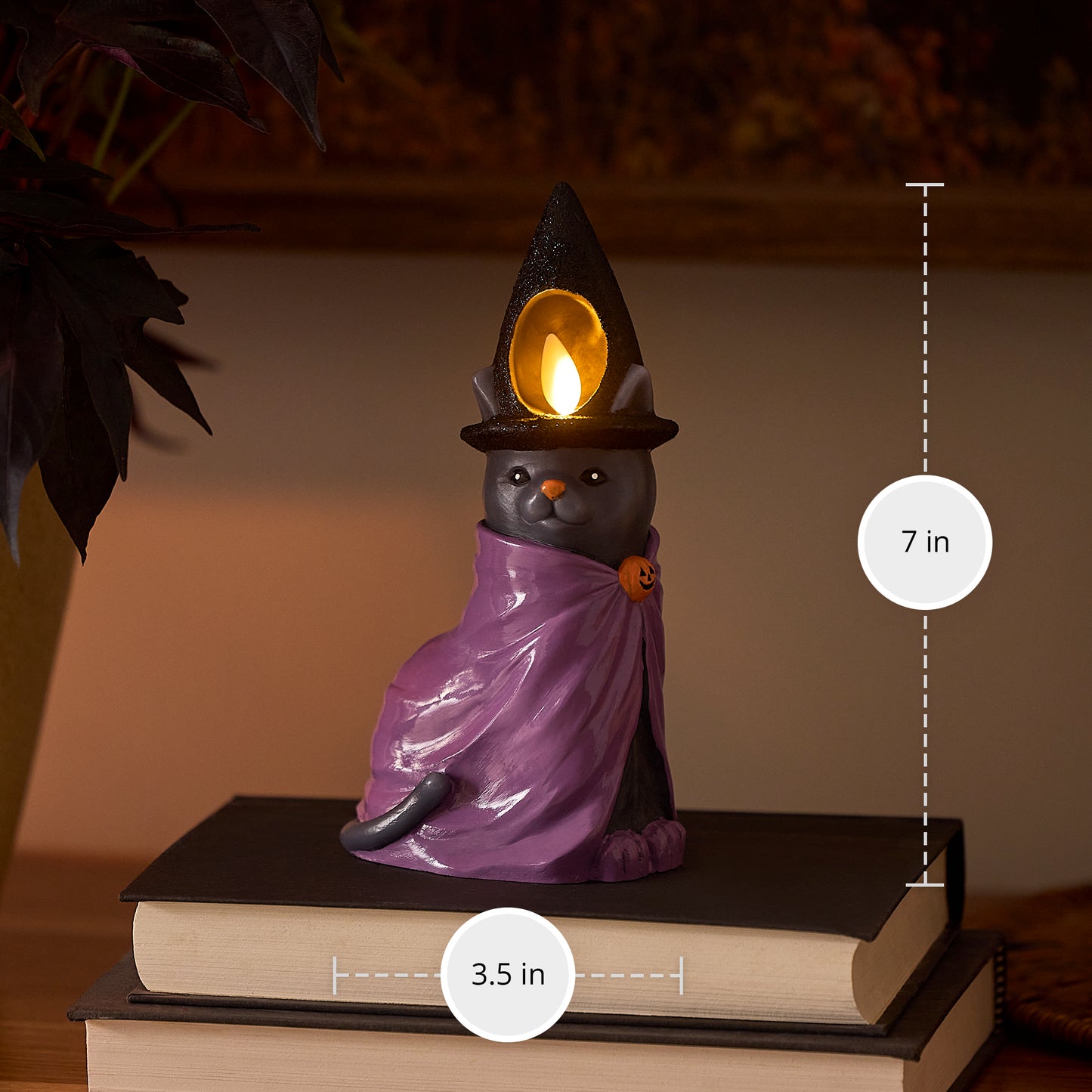 Smoky Charcoal Flameless Candle Witch Cat