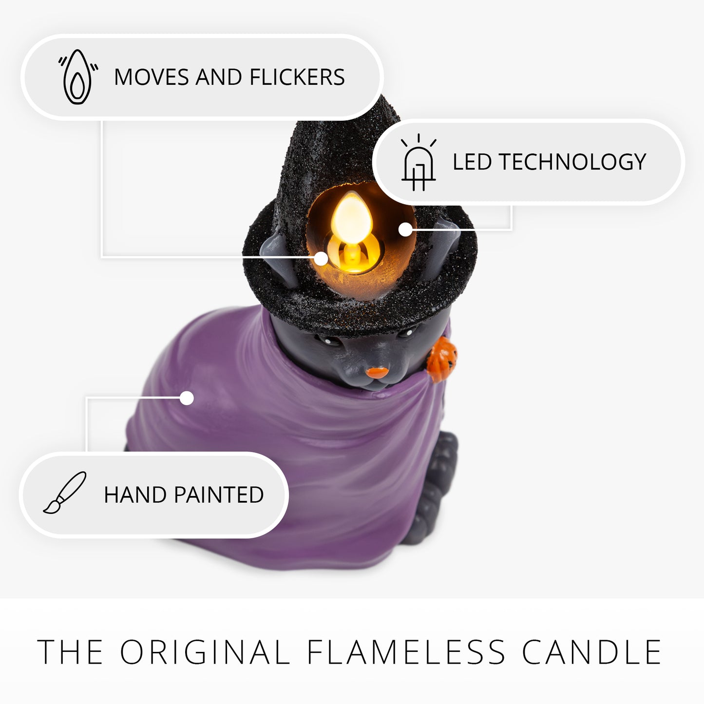 Smoky Charcoal Flameless Candle Witch Cat