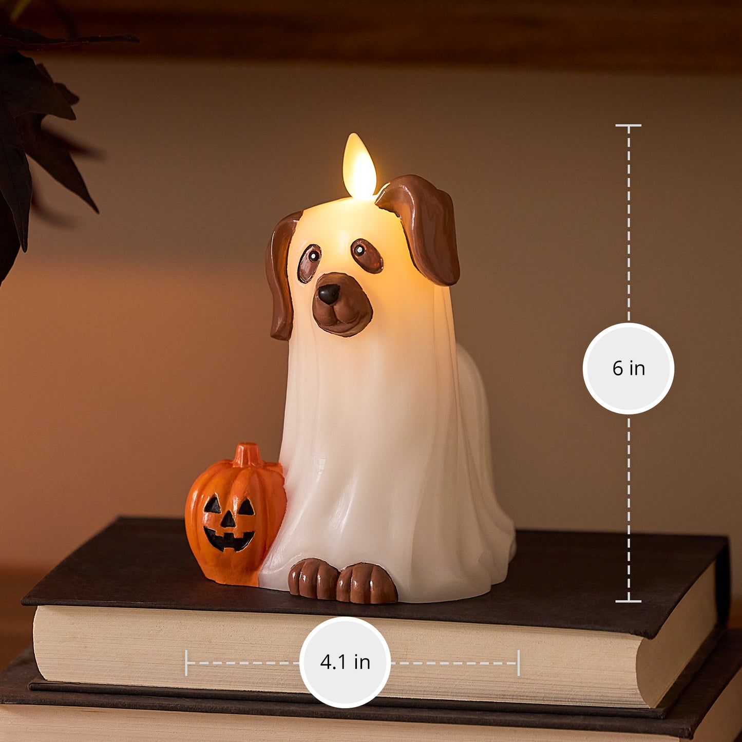 Bright White Flameless Candle Ghost Dog