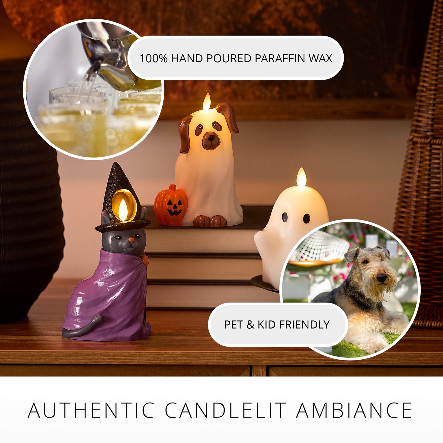 Bright White Flameless Candle Ghost Dog