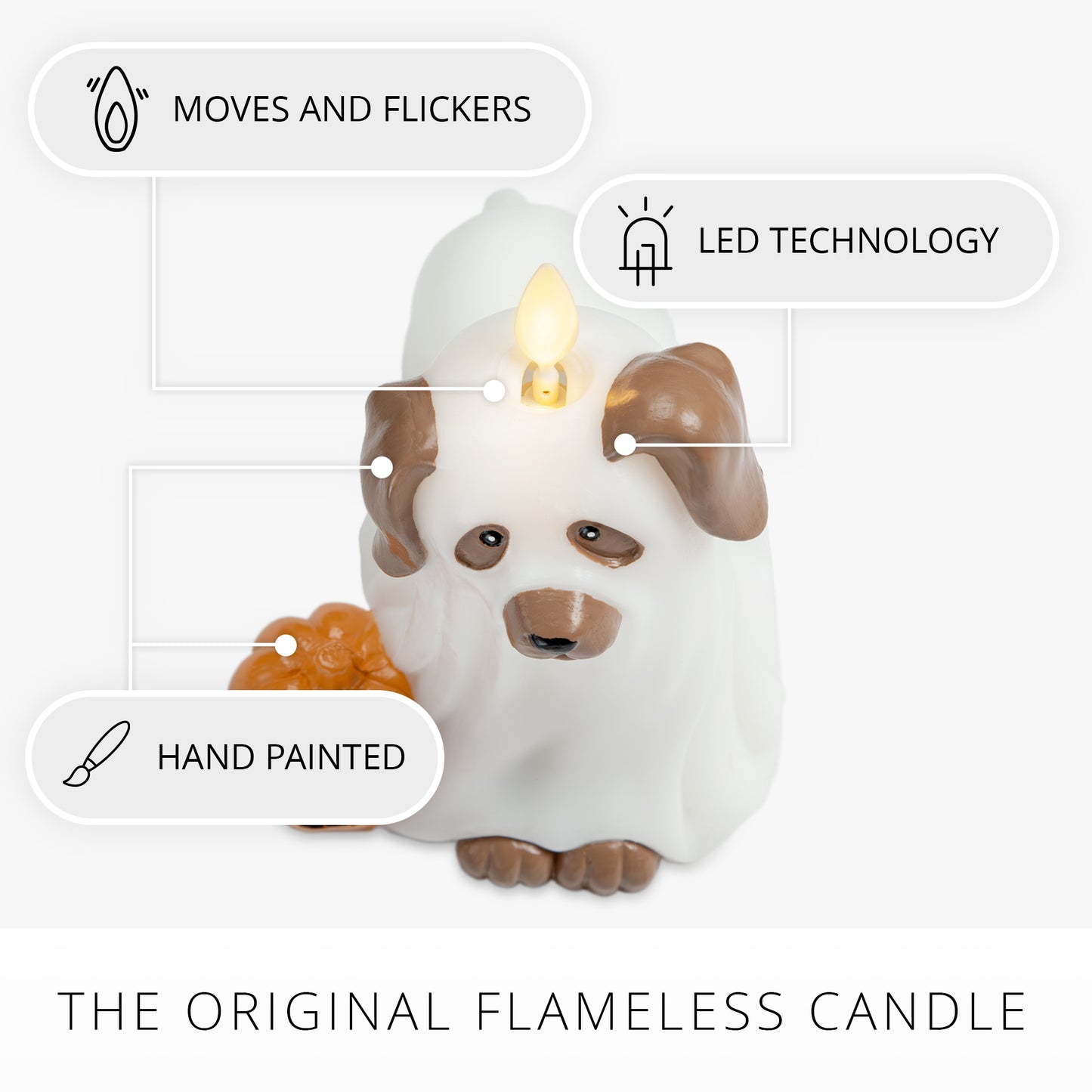 Bright White Flameless Candle Ghost Dog