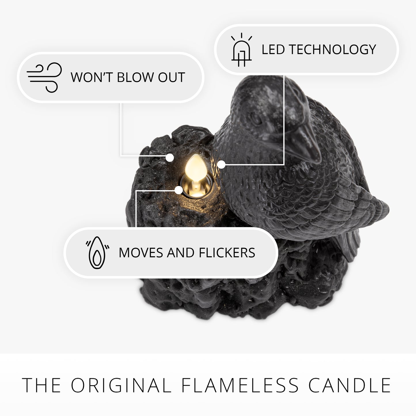 Black Flameless Candle Perching Crow