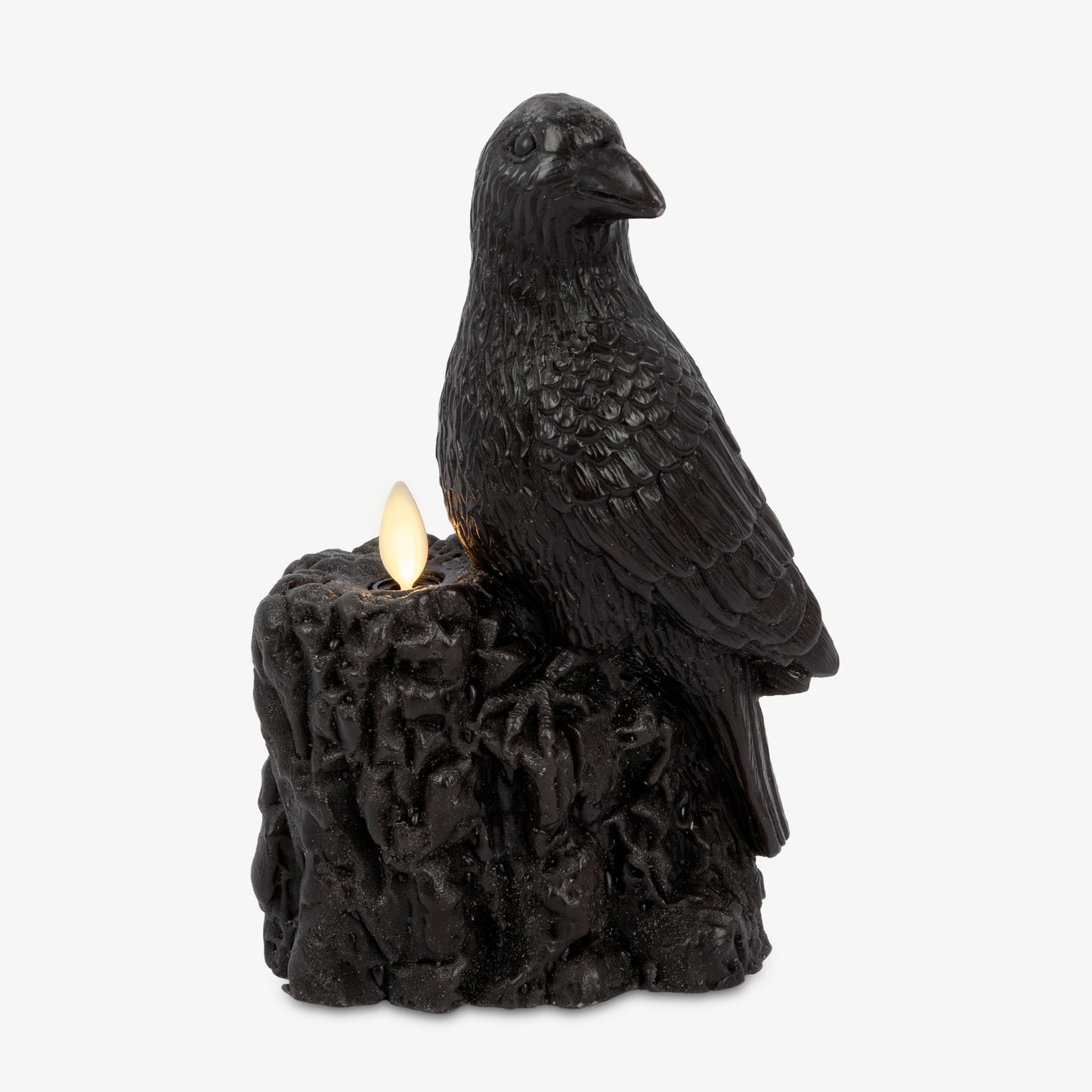 Black Flameless Candle Perching Crow