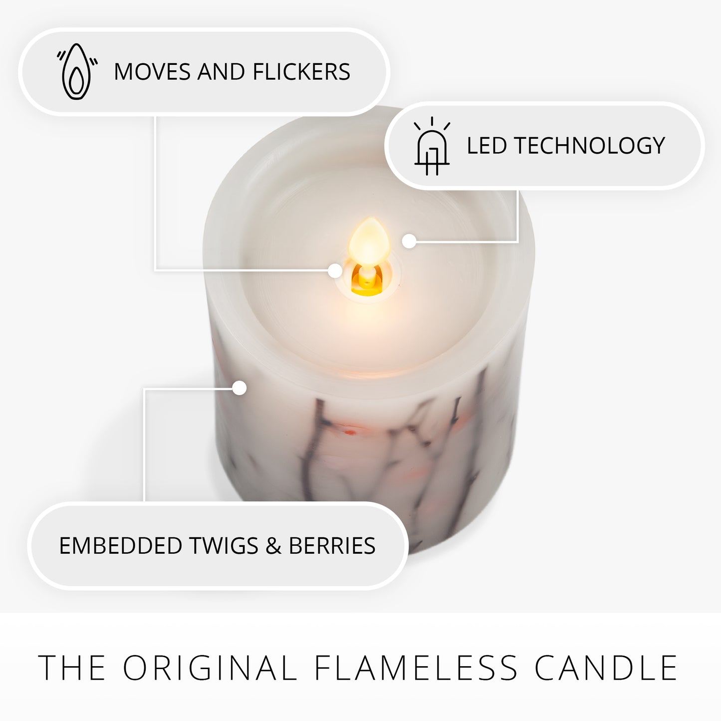 Pearl Ivory Embedded Orange Berries & Twigs Flameless Candle Pillar