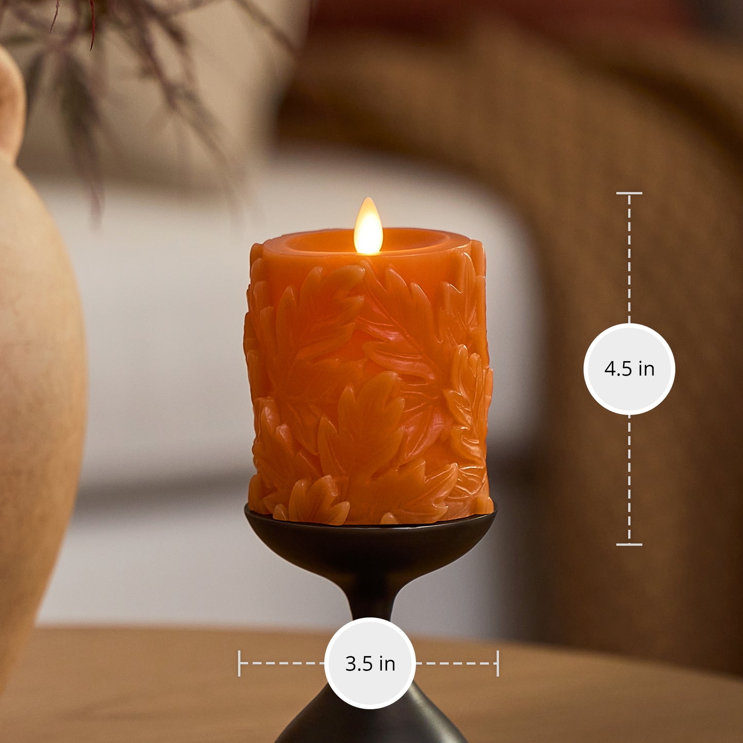 Marmalade Embossed Leaves Flameless Candle Pillars