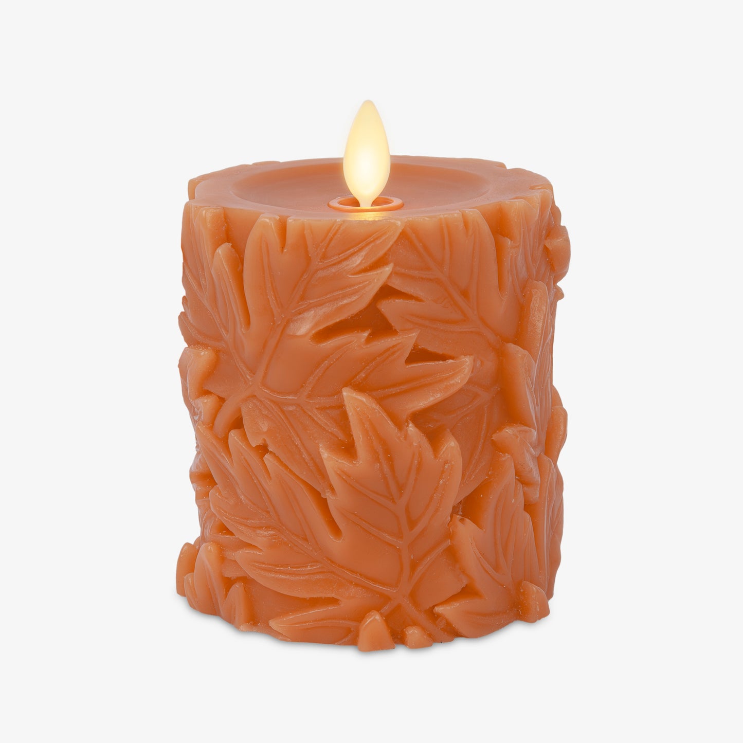 Marmalade Embossed Leaves Flameless Candle Pillars