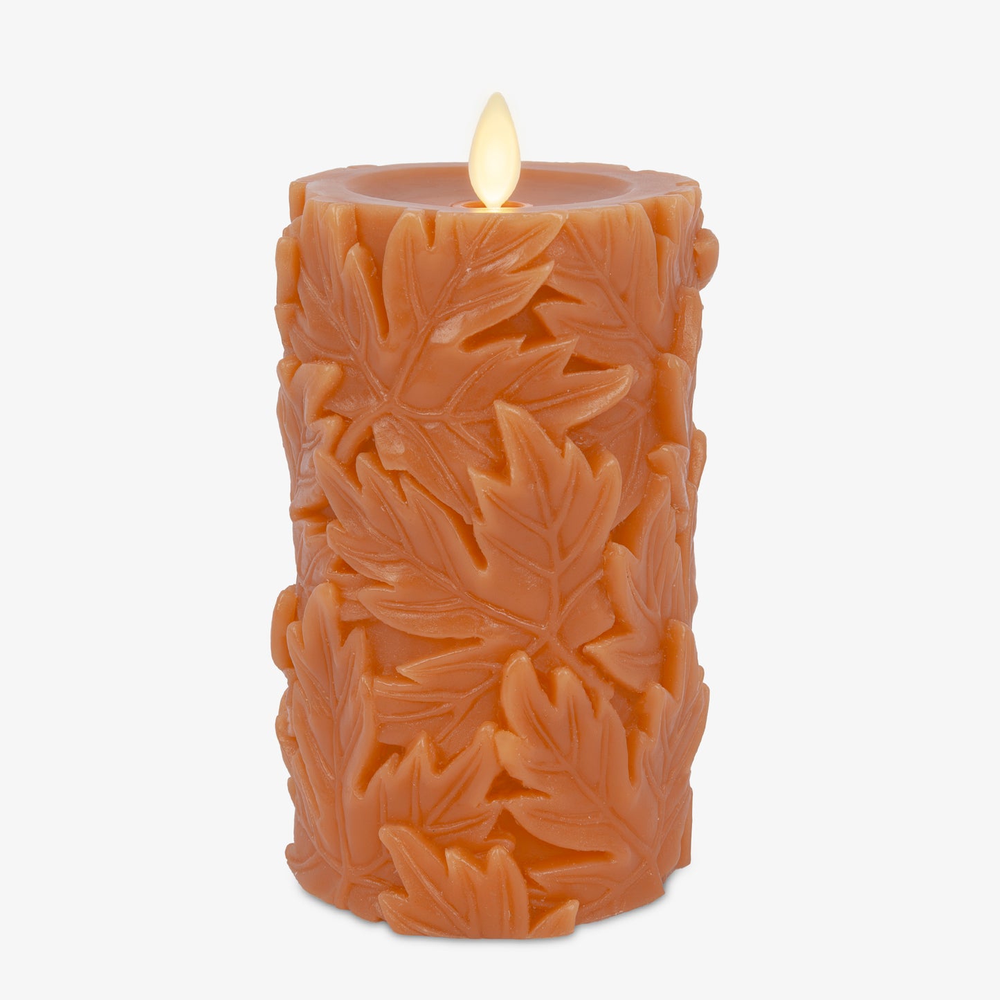 Marmalade Embossed Leaves Flameless Candle Pillars