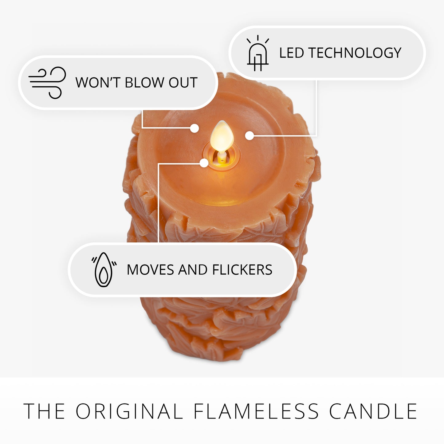 Marmalade Embossed Leaves Flameless Candle Pillars