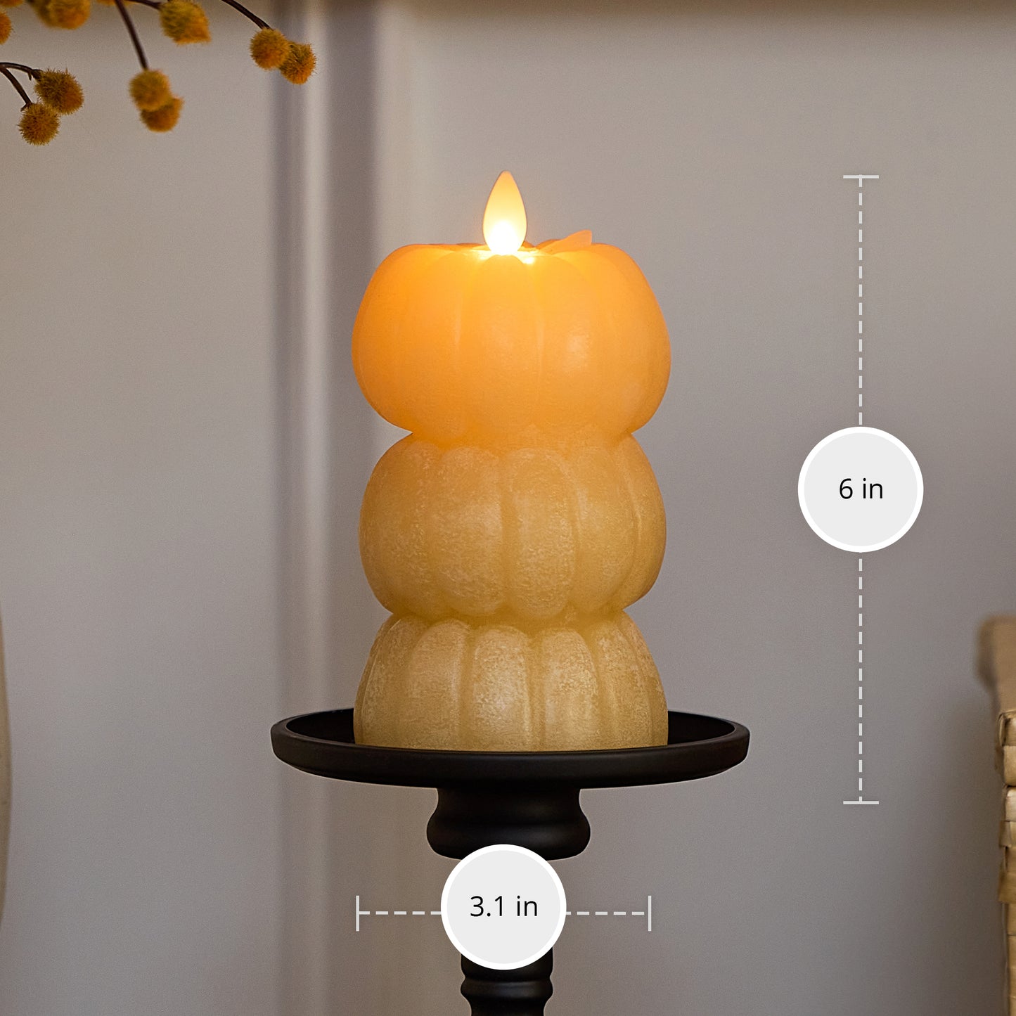 Golden Husk Flameless Candle Stacked Pumpkins