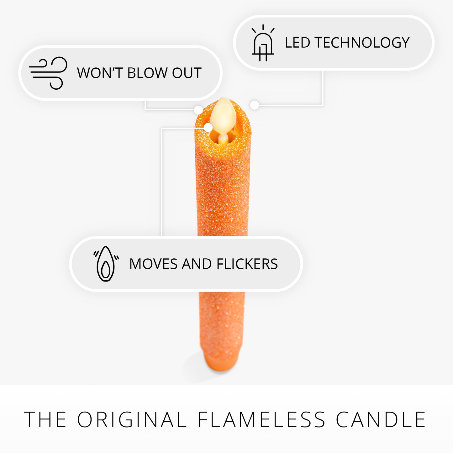 Russet Orange Glitter Flameless Candle Taper