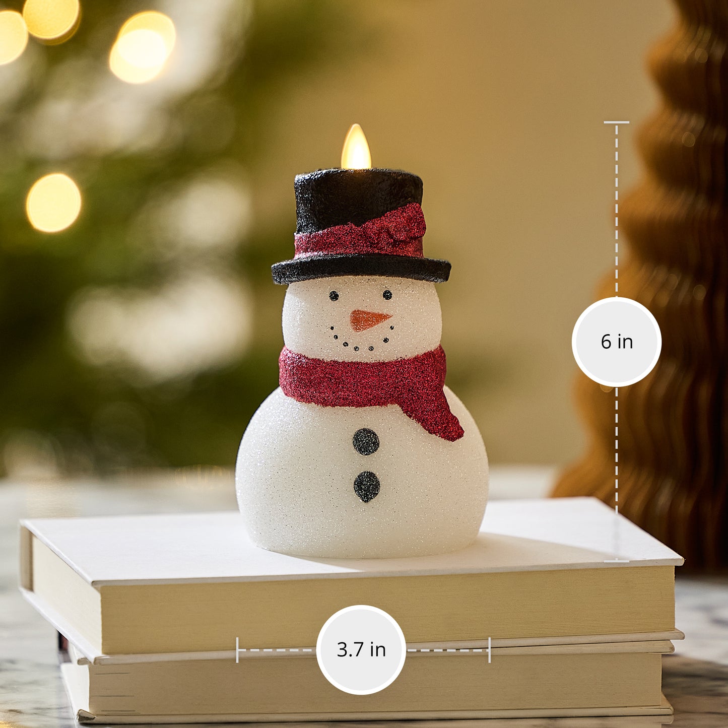 White Glitter Flameless Candle Snowgirl