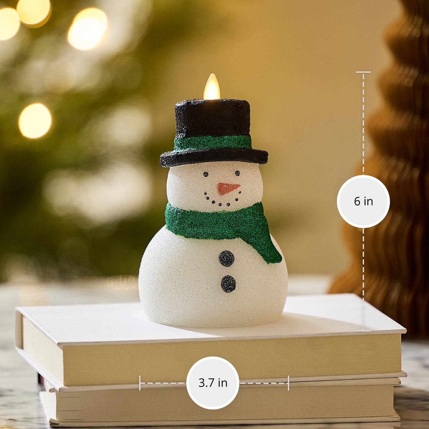 White Glitter Flameless Candle Snowman