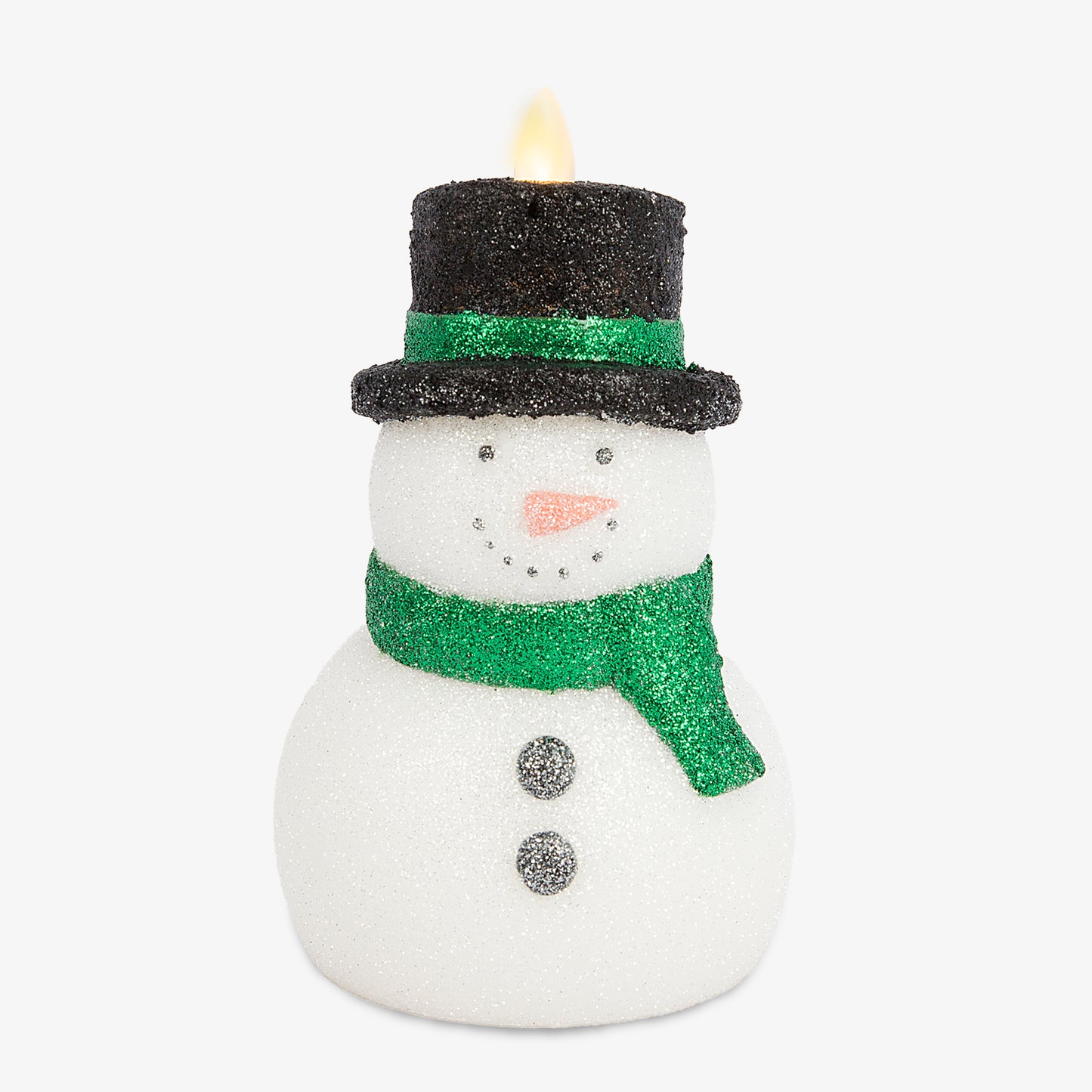 White Glitter Flameless Candle Snowman