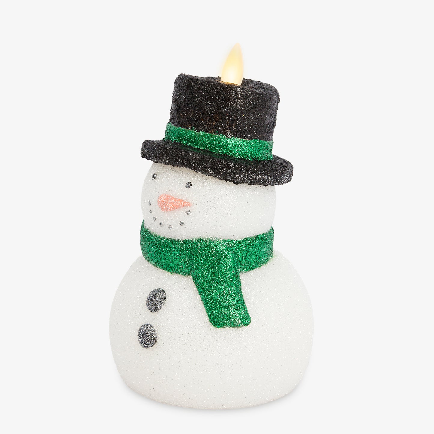 White Glitter Flameless Candle Snowman