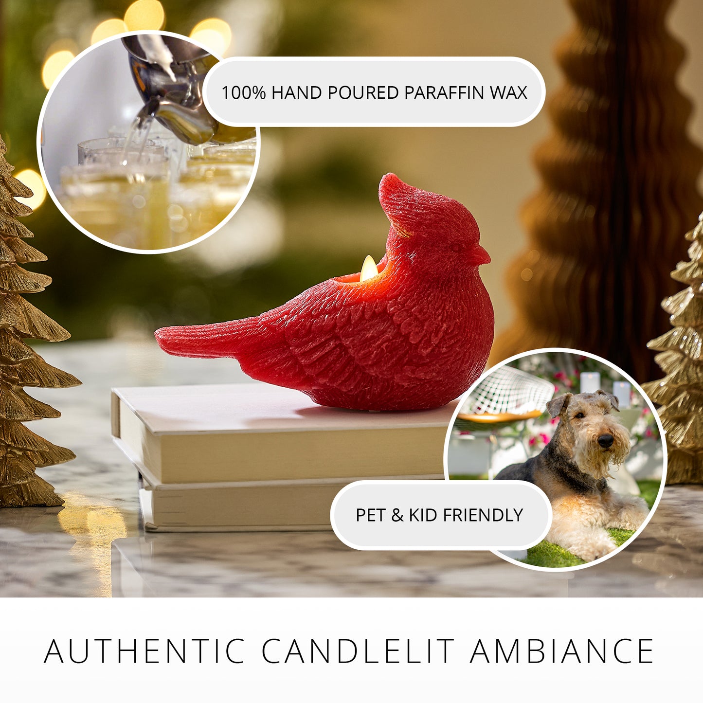 Holiday Red Glitter Flameless Candle Cardinal