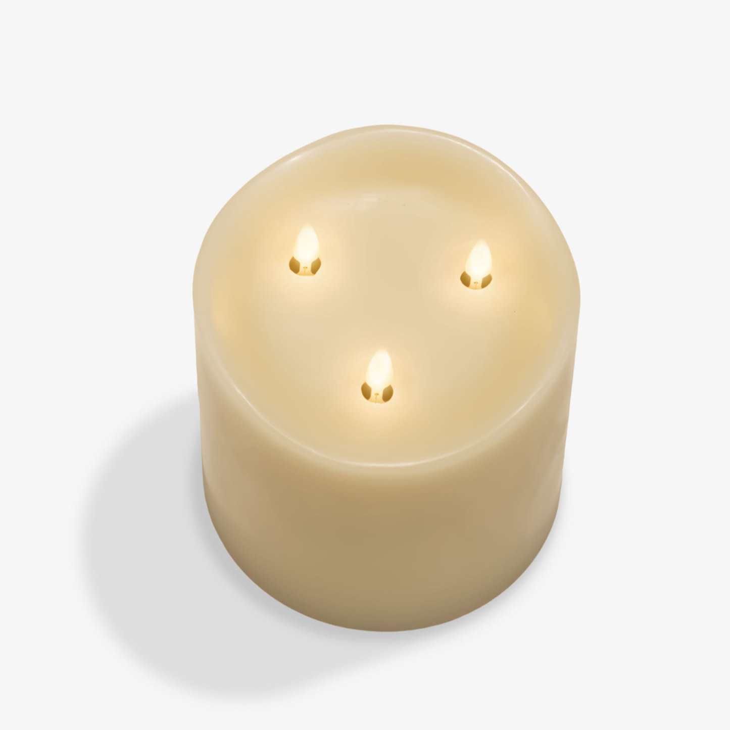 Ivory Flameless Candle Tri-Flame Grand Pillar - Melted Top