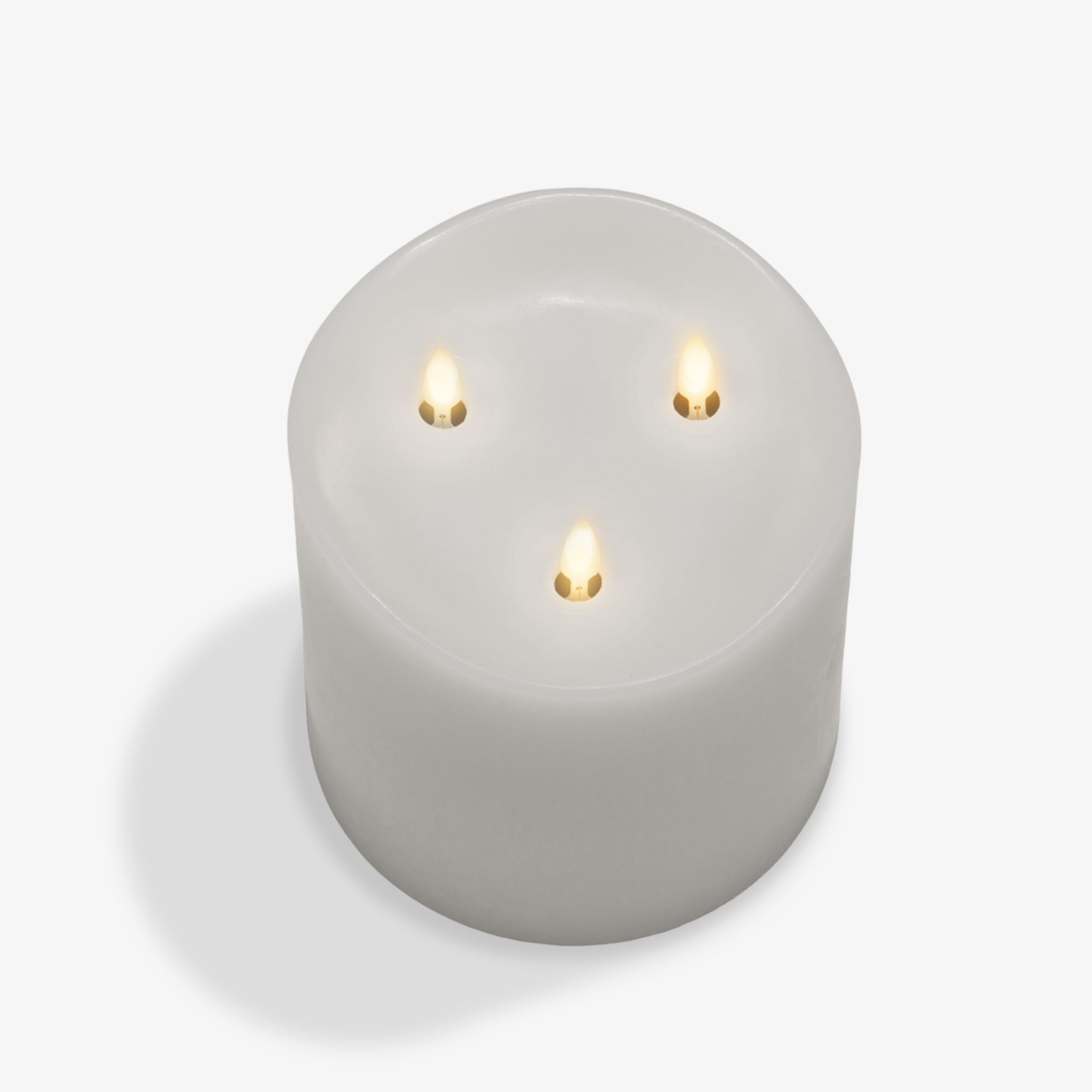 White Flameless Candle Tri-Flame Grand Pillar - Melted Top