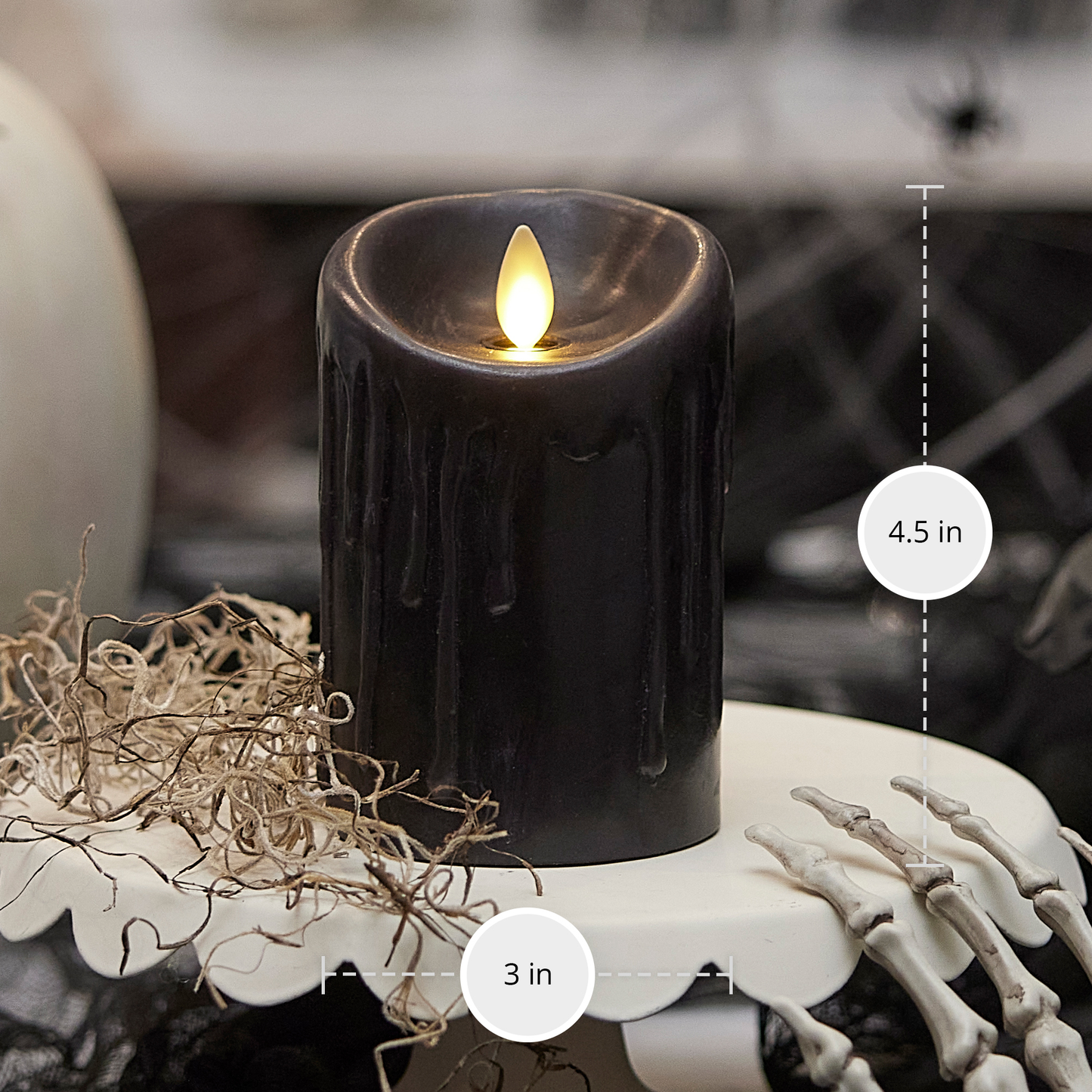 Black Wax Drip Flameless Candle Pillar - Scallop Top