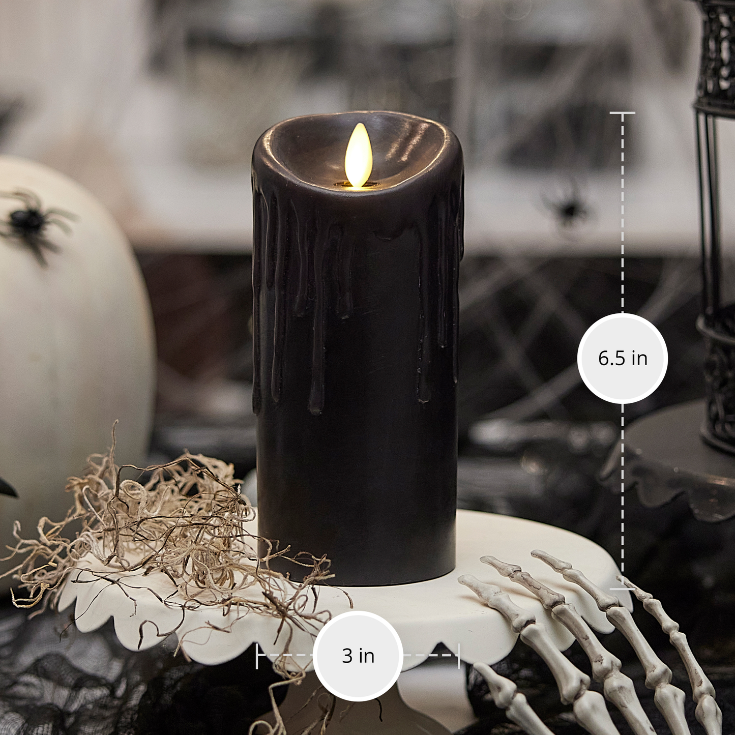 Black Wax Drip Flameless Candle Pillar - Scallop Top
