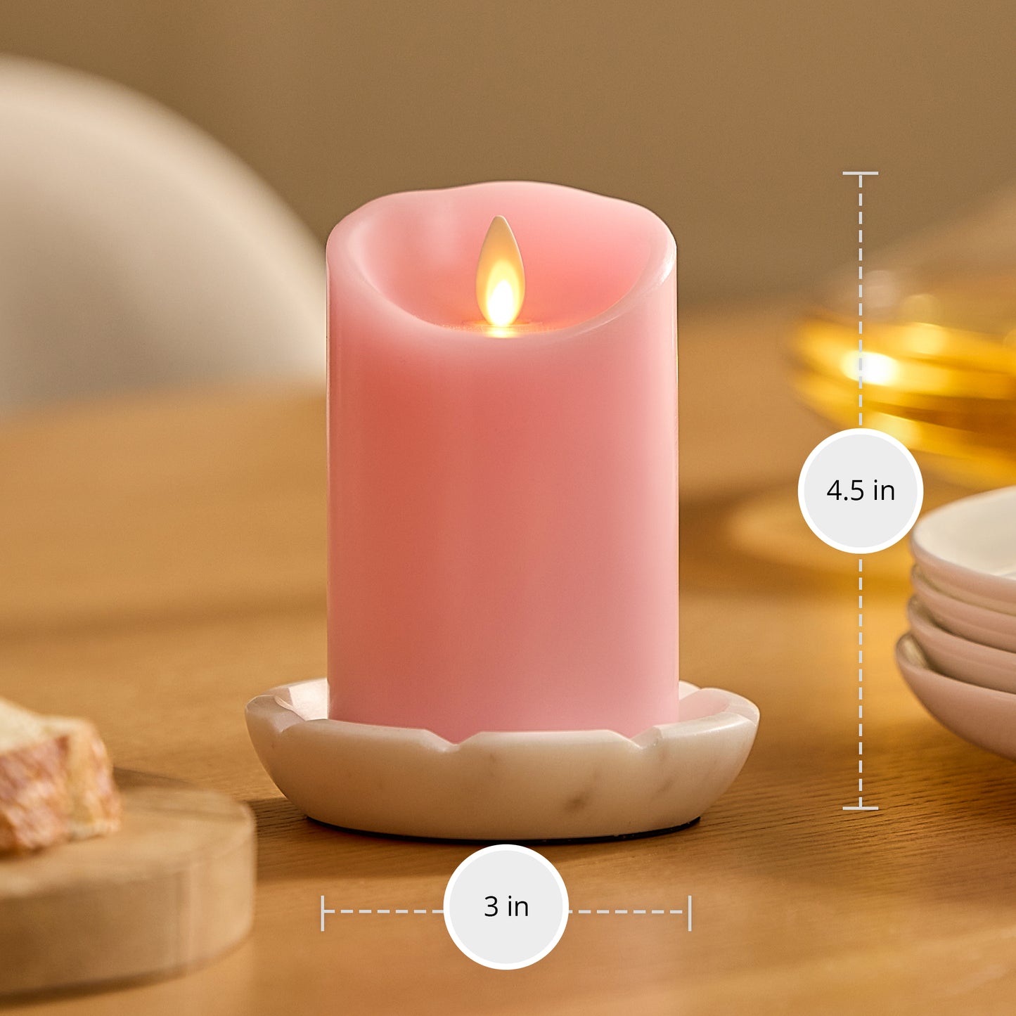 Saga Rose Flameless Candle Pillar - Scallop Top - 3" Width