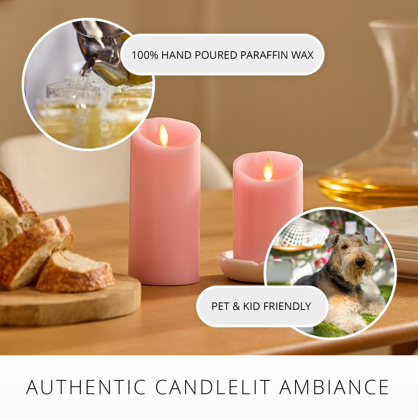 Saga Rose Flameless Candle Pillar - Scallop Top - 3" Width