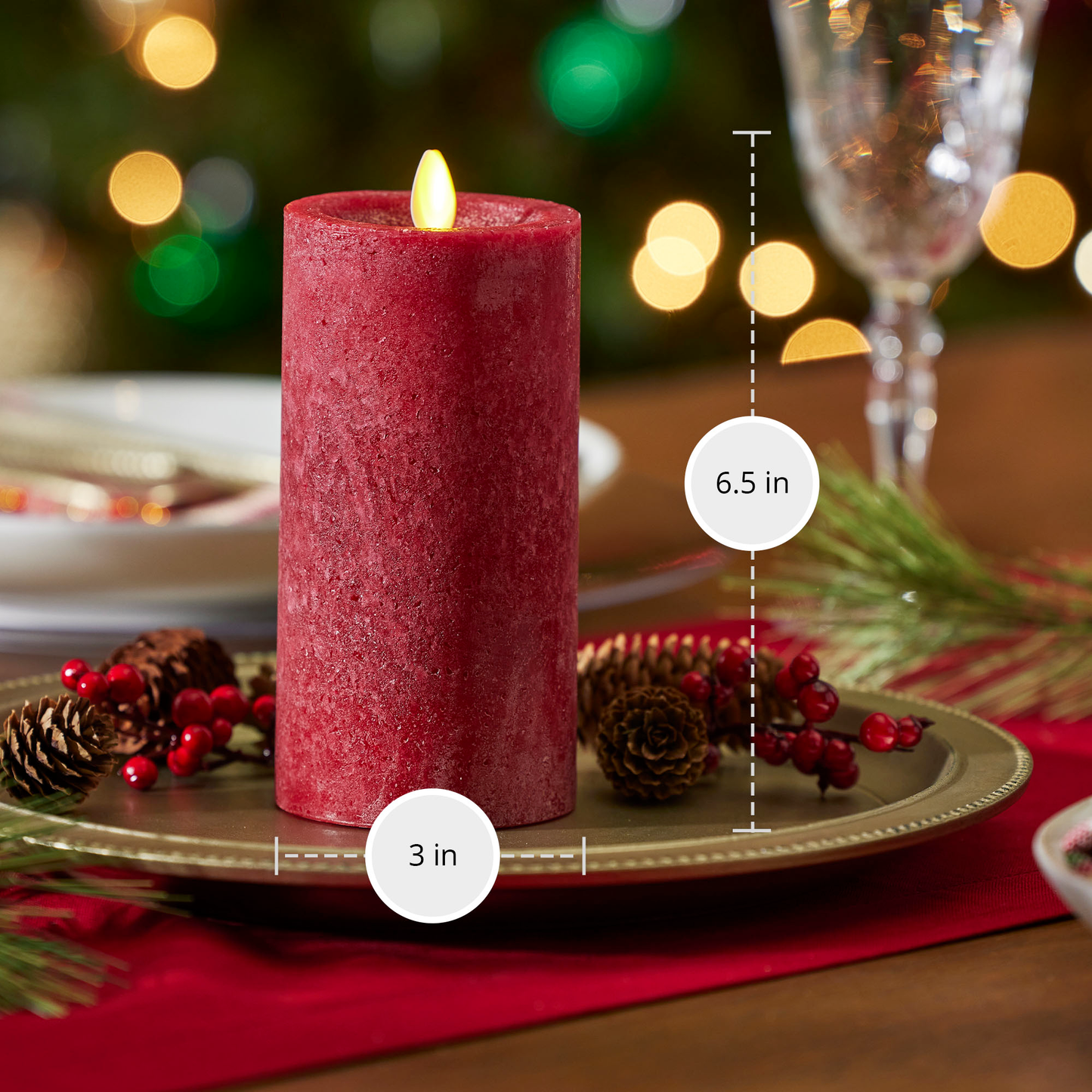 Burgundy Seaglass Flameless Candle Pillar - Recessed Top