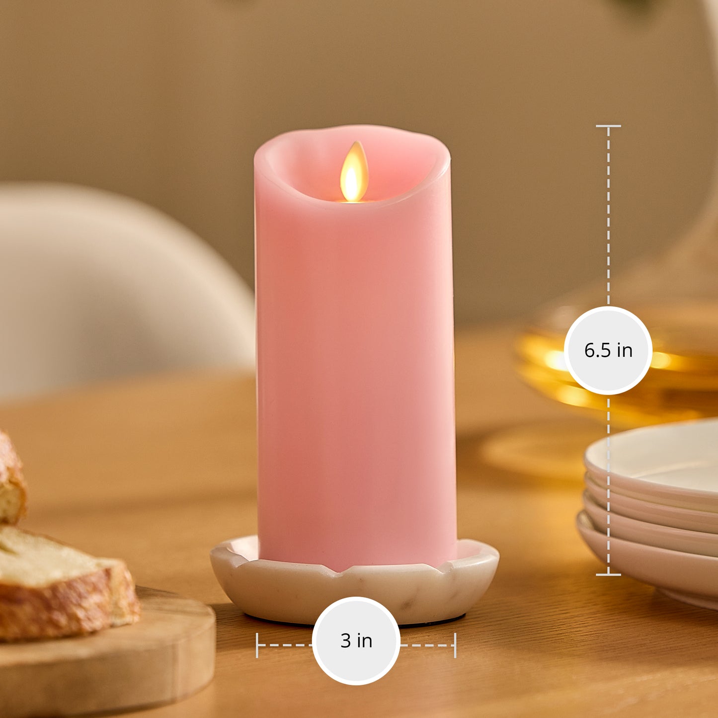 Saga Rose Flameless Candle Pillar - Scallop Top - 3" Width