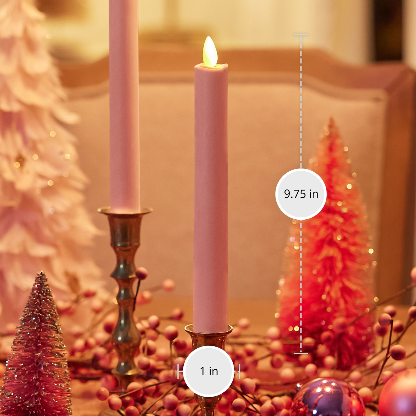 Rose Tan Flameless Candle Tapers - Melted Top - 9.75" Height - Set of 2