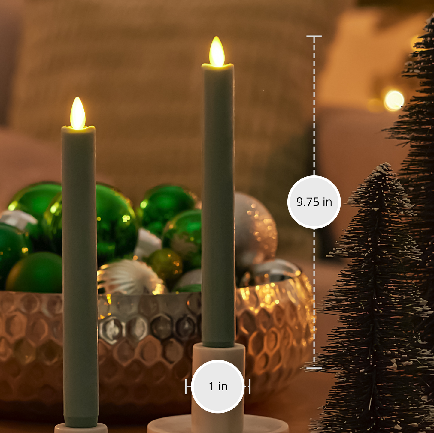 Iceberg Green Flameless Candle Tapers - Melted Top - 9.75" Height - Set of 2
