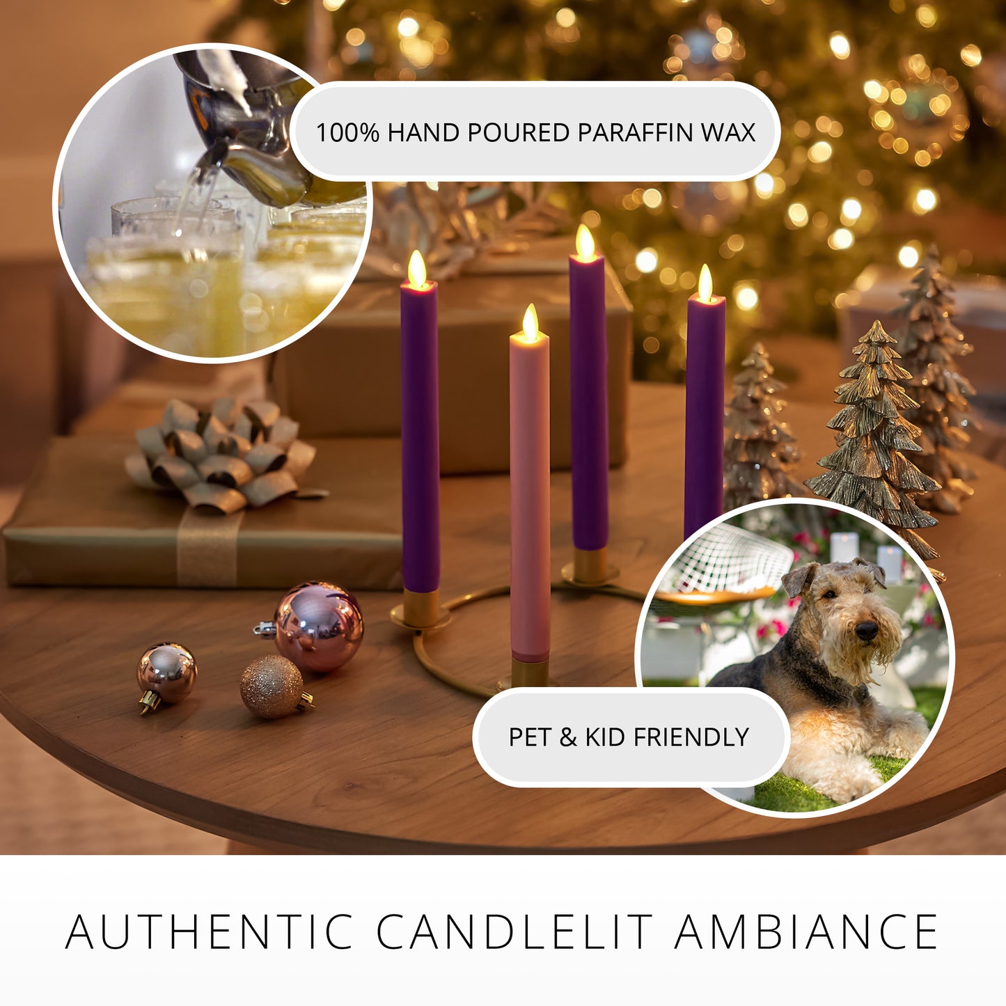 Purple Flameless Candle Tapers - Set of 2