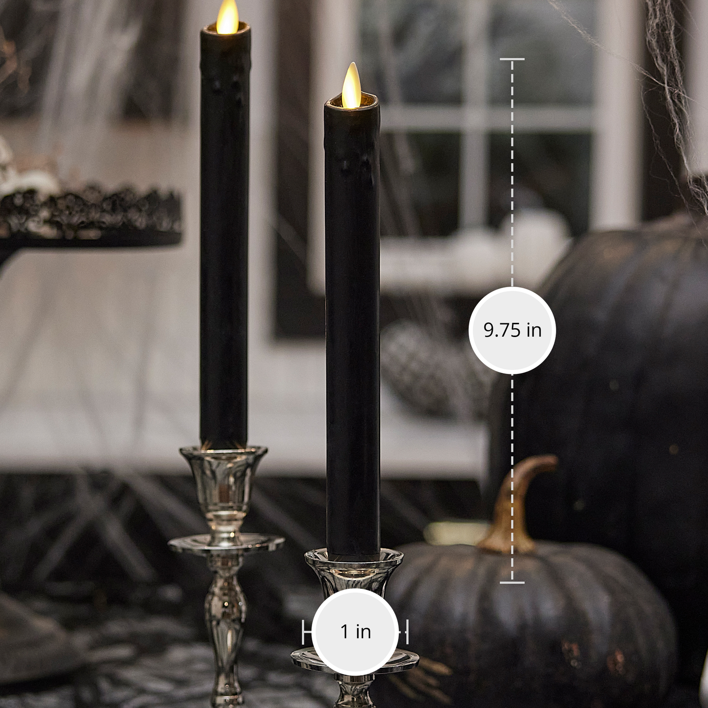 Set of 2 Black Wax Drip Flameless Candle Tapers - Scallop Top